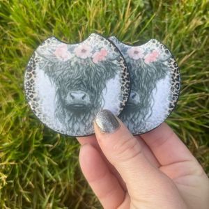 Highland Cow Car Coaster Set | Car Accessories